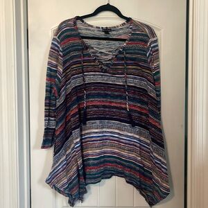 Size 3X V-neck with tie multi colored sweater